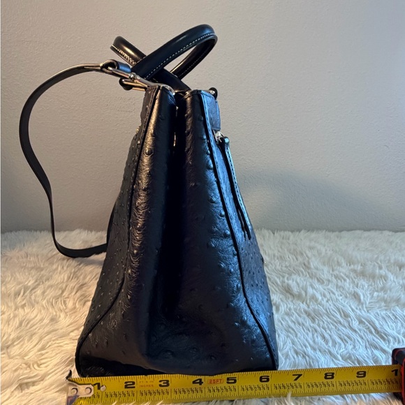 Dooney & Bourke Black Ostrich texture Leather Handbag - Picture 5 of 16